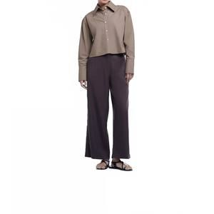 NEW DĀL THE LABEL cropped cotton button down shirt in khaki